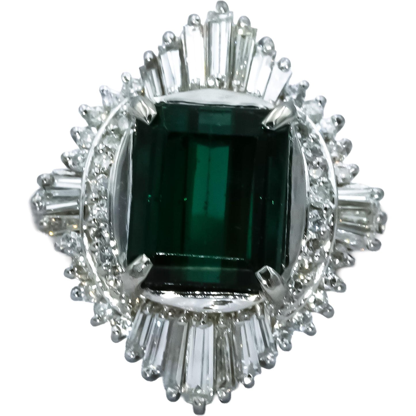 Platinum VS Diamond and Green Tourmaline Cocktail Ring 3.76CT Size 6.25