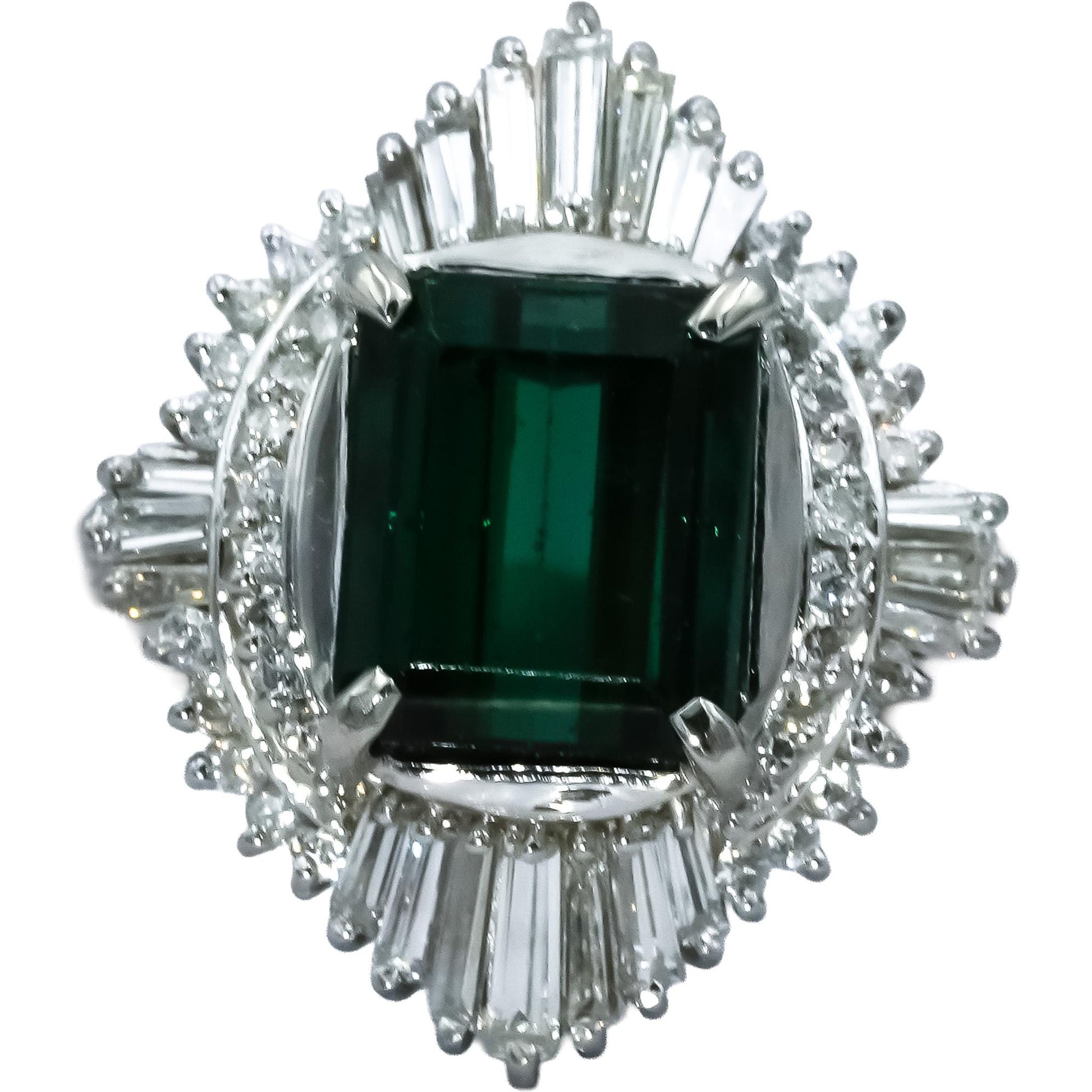 Platinum VS Diamond and Green Tourmaline Cocktail Ring 3.76CT Size 6.25