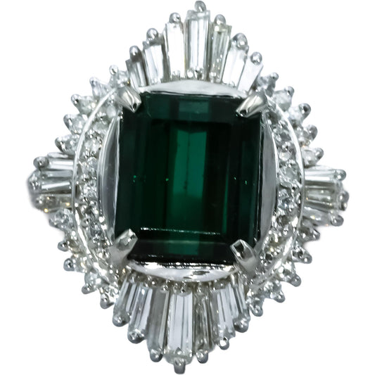Platinum VS Diamond and Green Tourmaline Cocktail Ring 3.76CT Size 6.25
