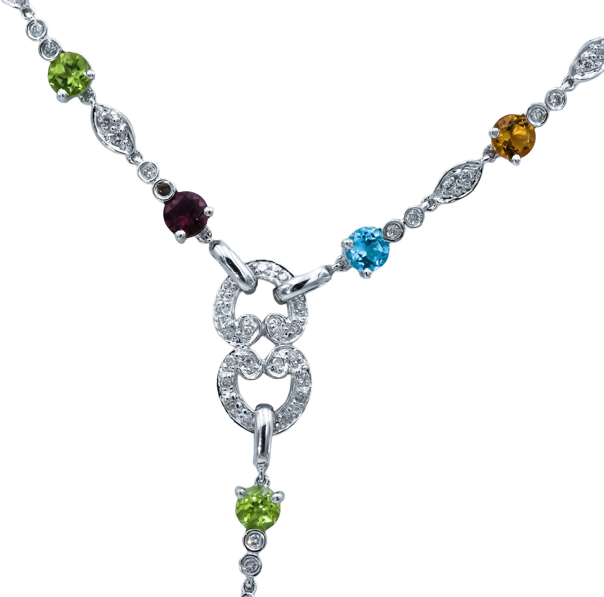 14k White Gold Diamond and Assorted Gemstone Chain Necklace 0.35CT