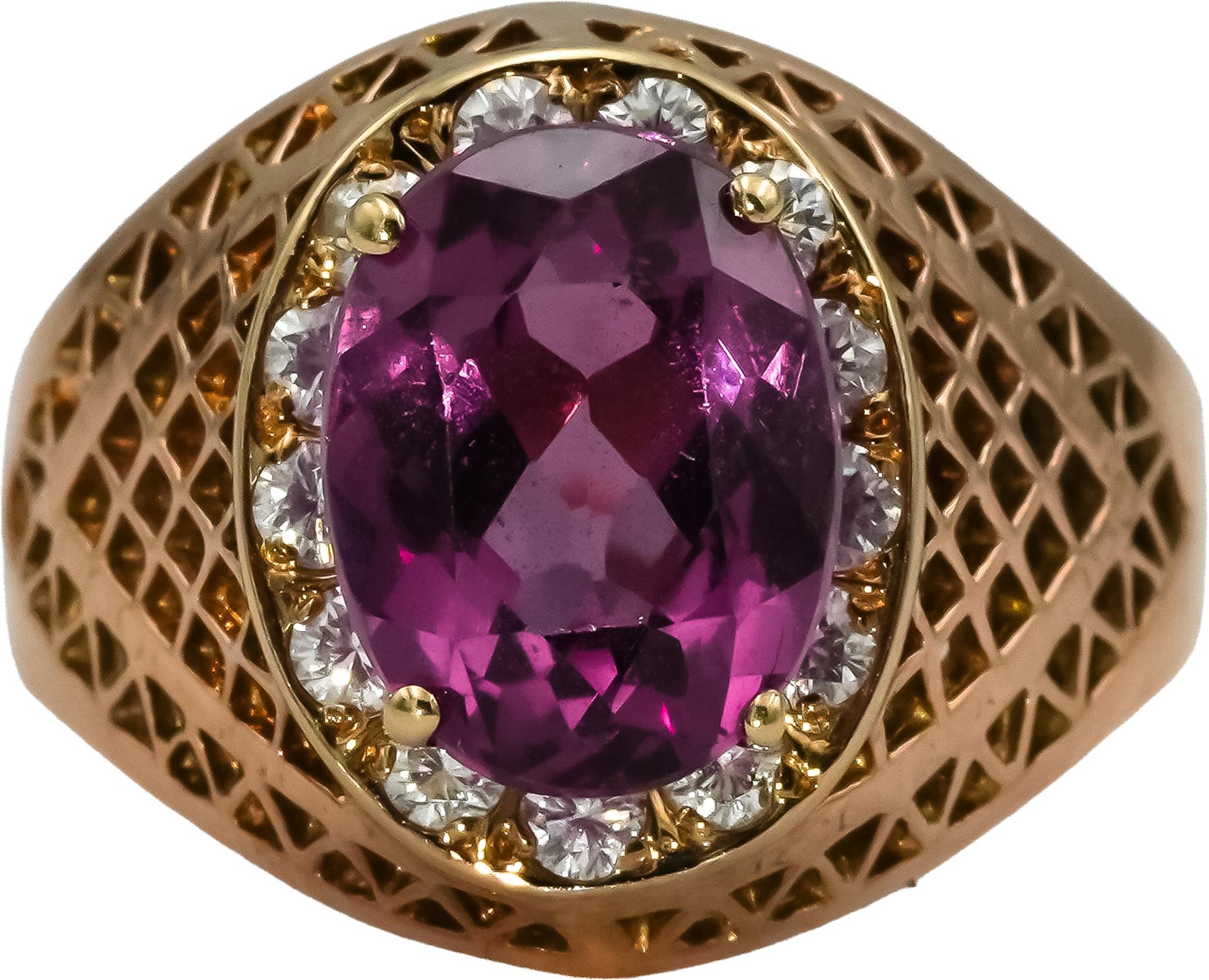 14k Rose Gold VS Diamond and Synthetic Amethyst Ring 4.50CT Size 8.75