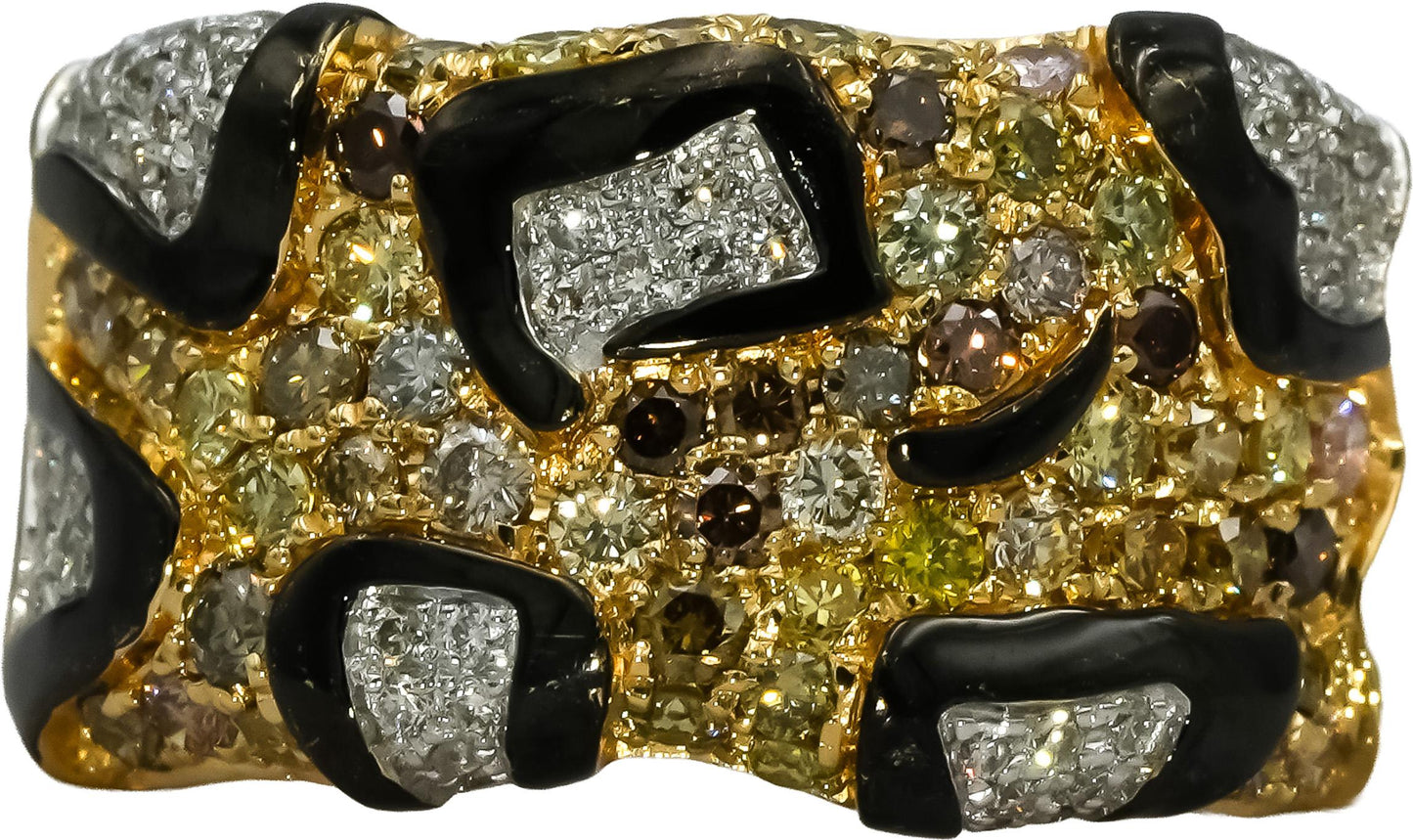 14k Yellow Gold Black Rhodium VS Diamond Cluster Band Ring 1.0CT Size 6.5