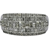 10k White Gold Round and Baguette Cut Diamond Cluster Band Ring 1.0CT Size 8.5