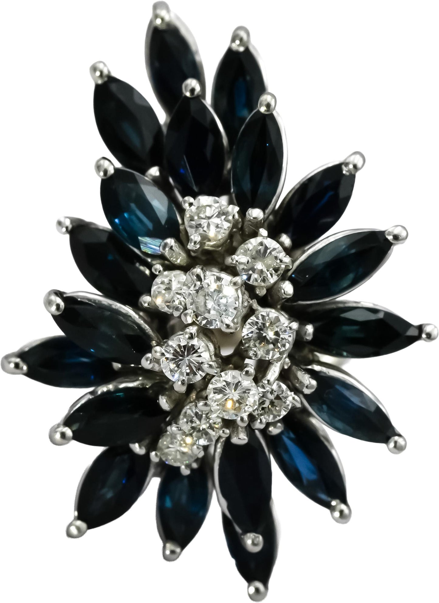 14k White Gold Round Diamond Marquise Sapphire Waterfall Ring 4.70CT Size 4