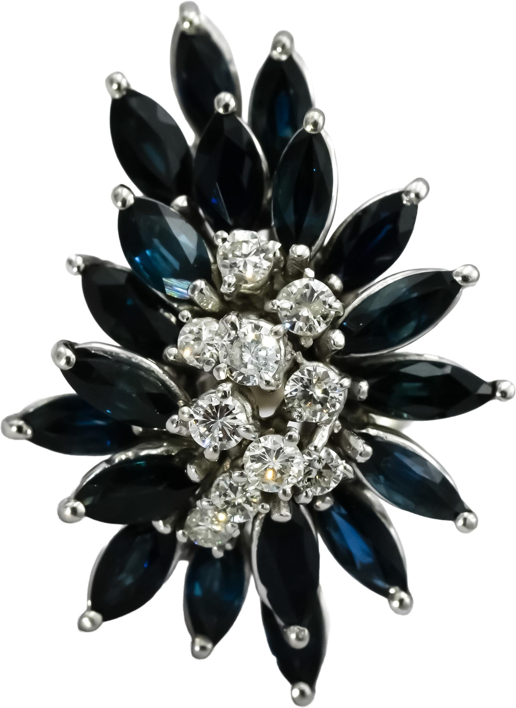 14k White Gold Round Diamond Marquise Sapphire Waterfall Ring 4.70CT Size 4