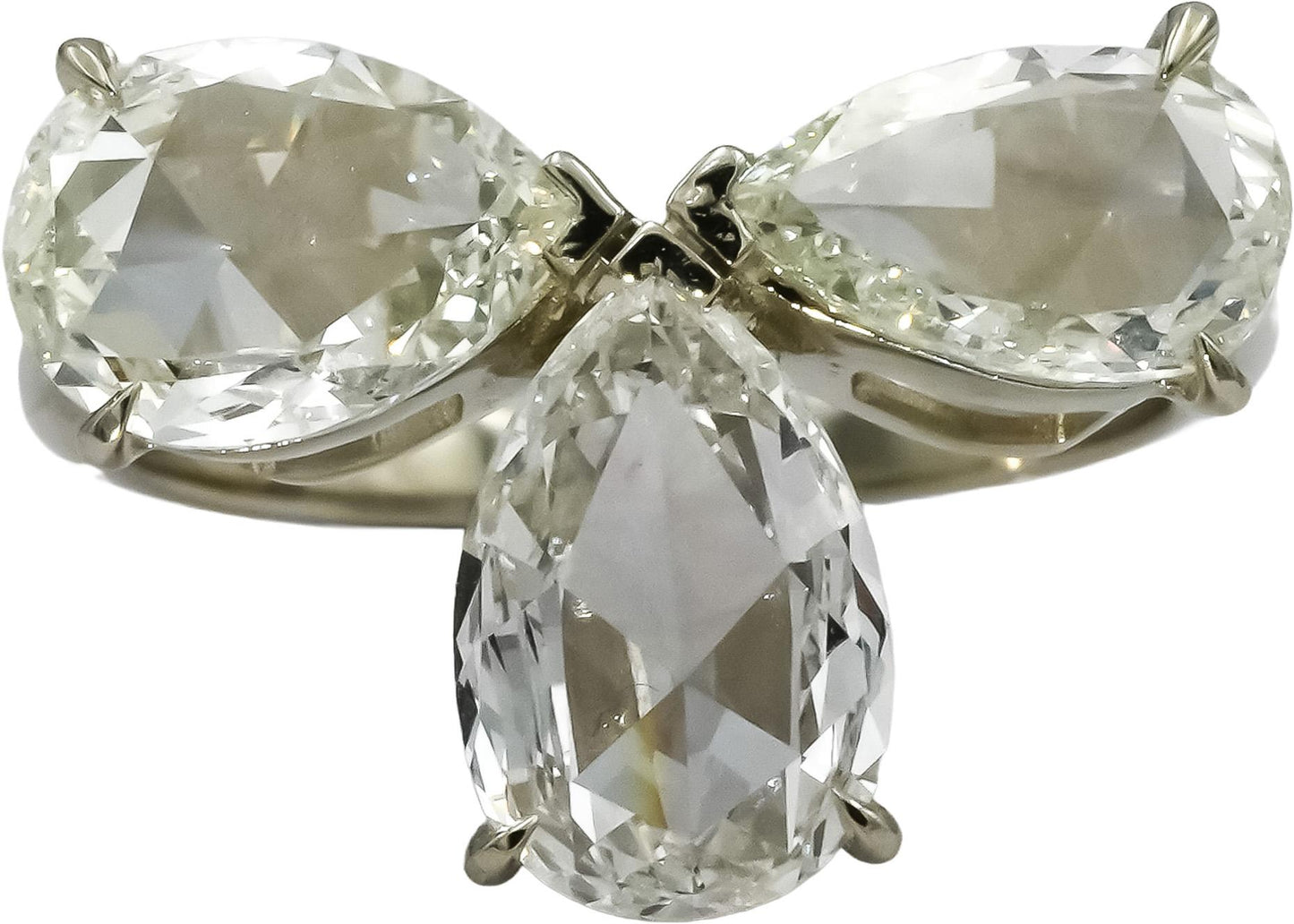 18k White Gold VS Pear Step Cut Diamond Three Stone Ring 3.25CT Size 6.25