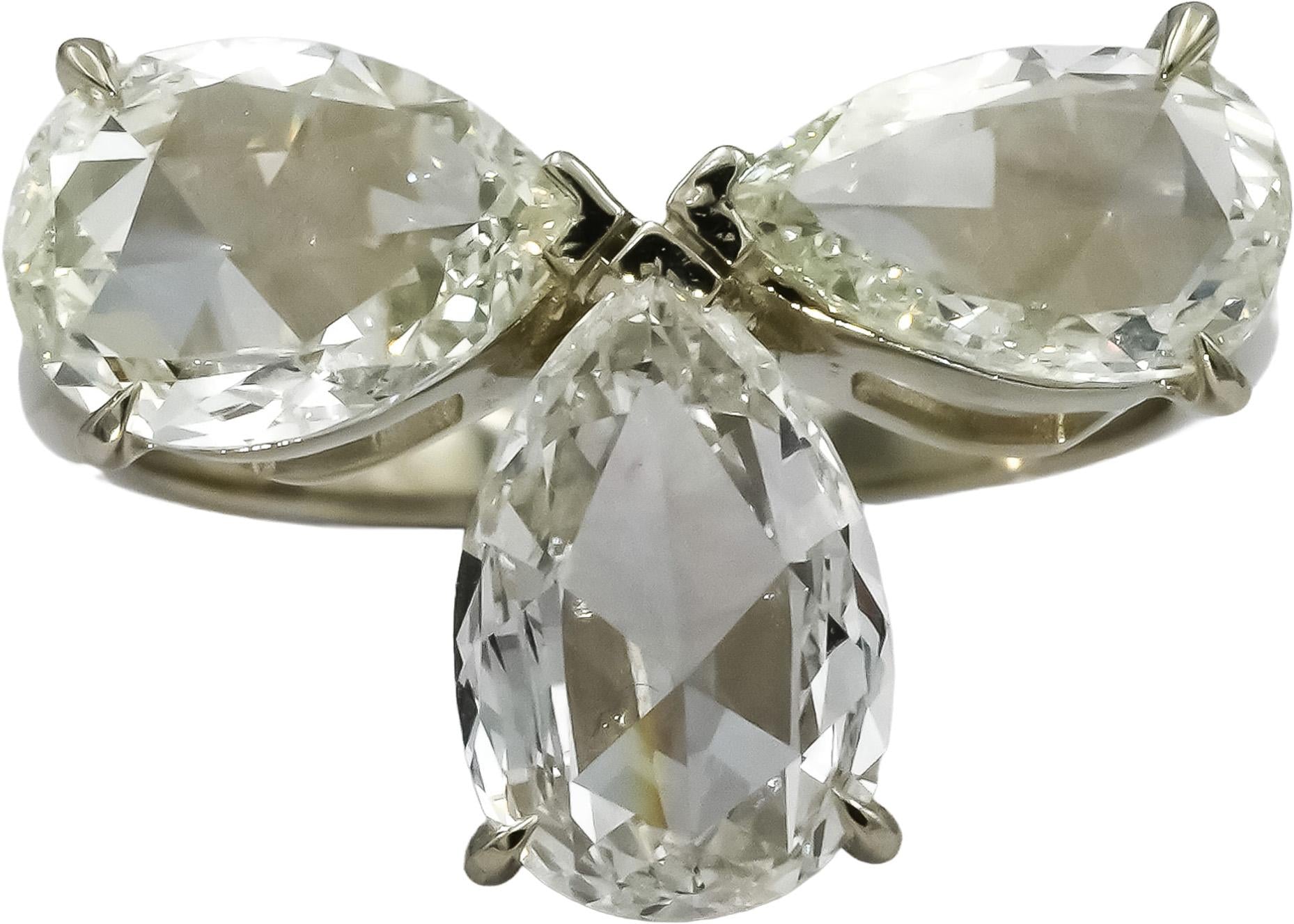 18k White Gold VS Pear Step Cut Diamond Three Stone Ring 3.25CT Size 6.25