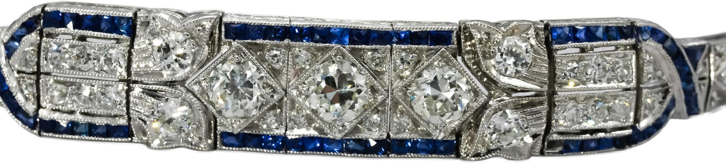 Antique Vintage Deco Platinum & 14k Gold Diamond and Sapphire Bracelet 4.75CT