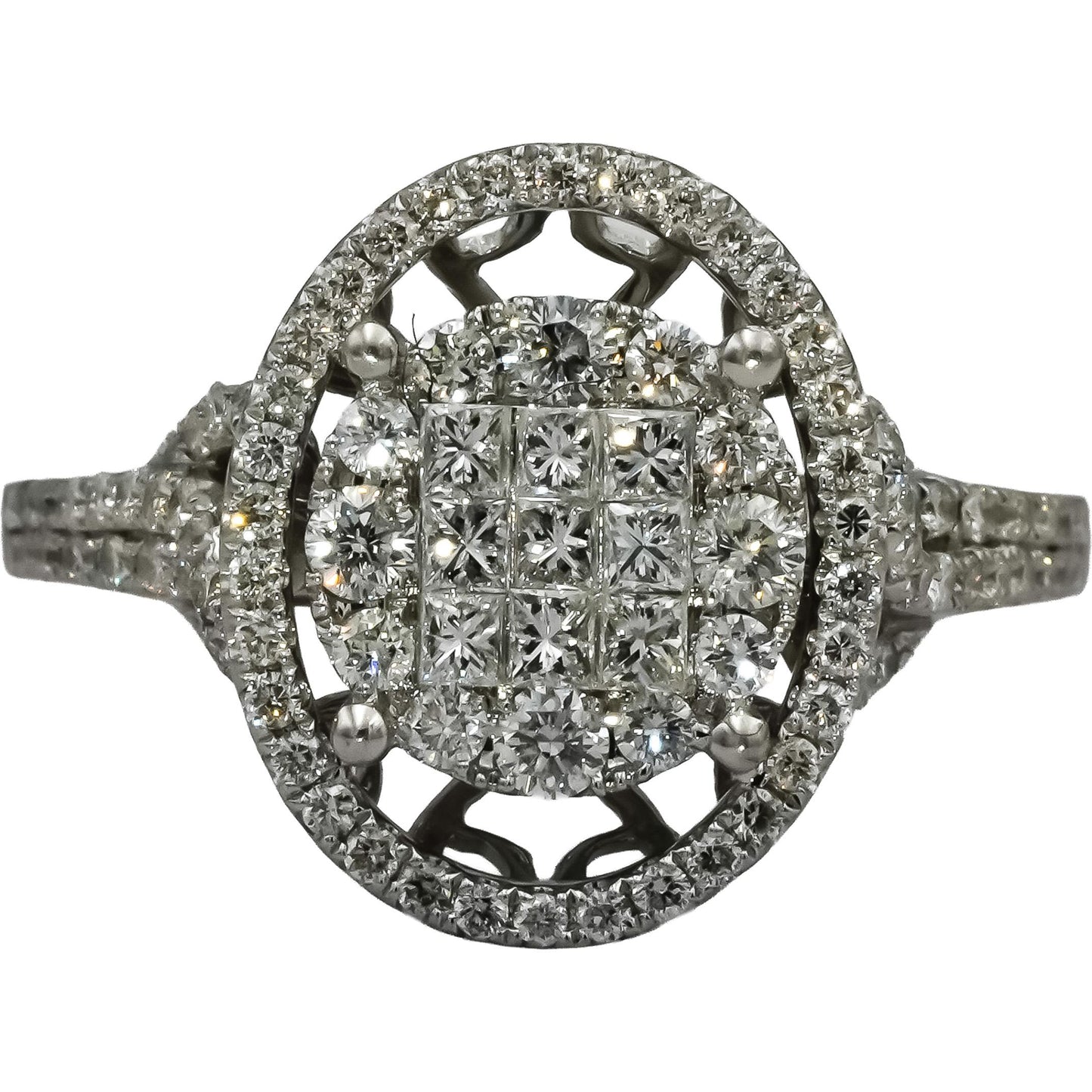 14k White Gold Round Pave Diamond Ring 1.0CT Size 7.25