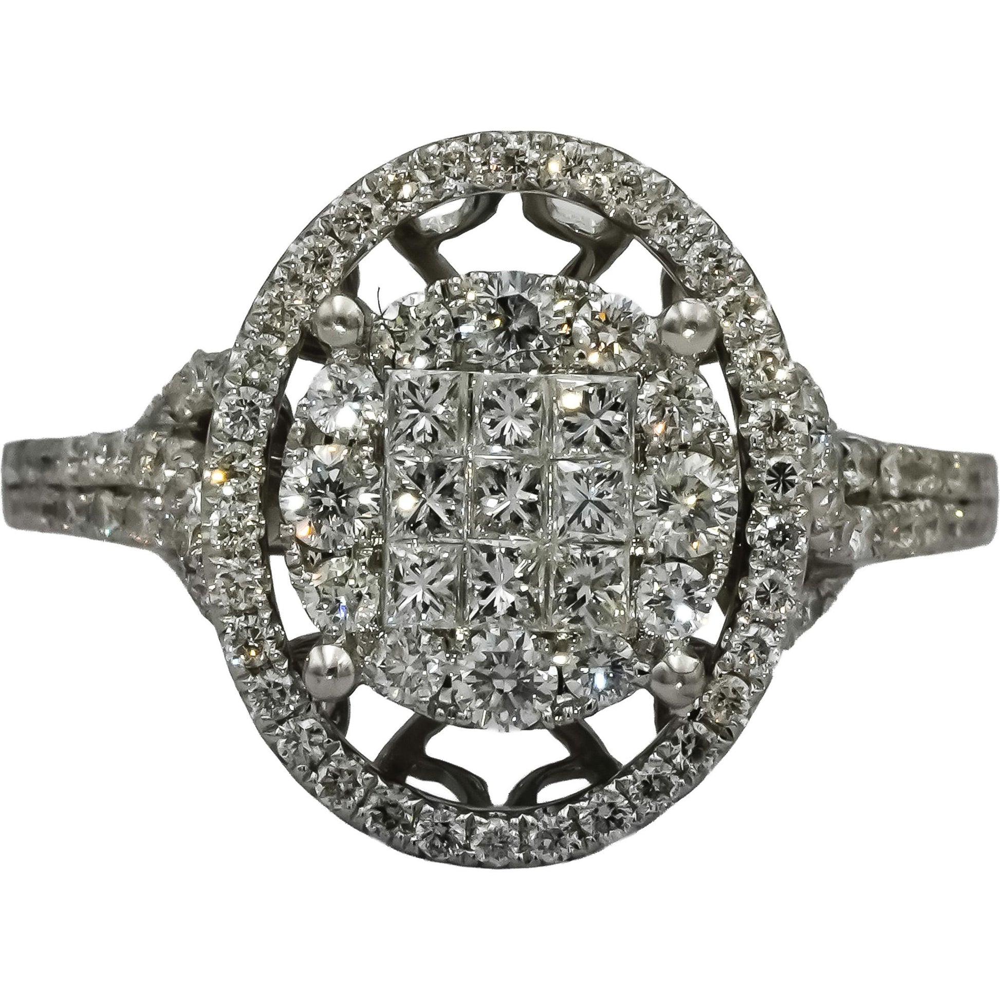 14k White Gold Round Pave Diamond Ring 1.0CT Size 7.25