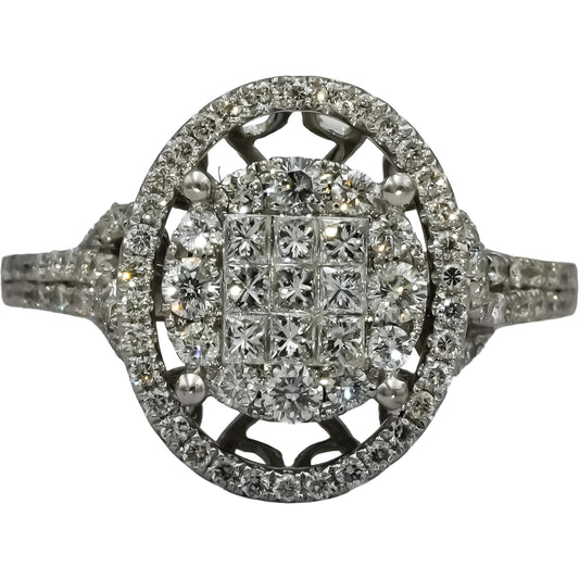 14k White Gold Round Pave Diamond Ring 1.0CT Size 7.25