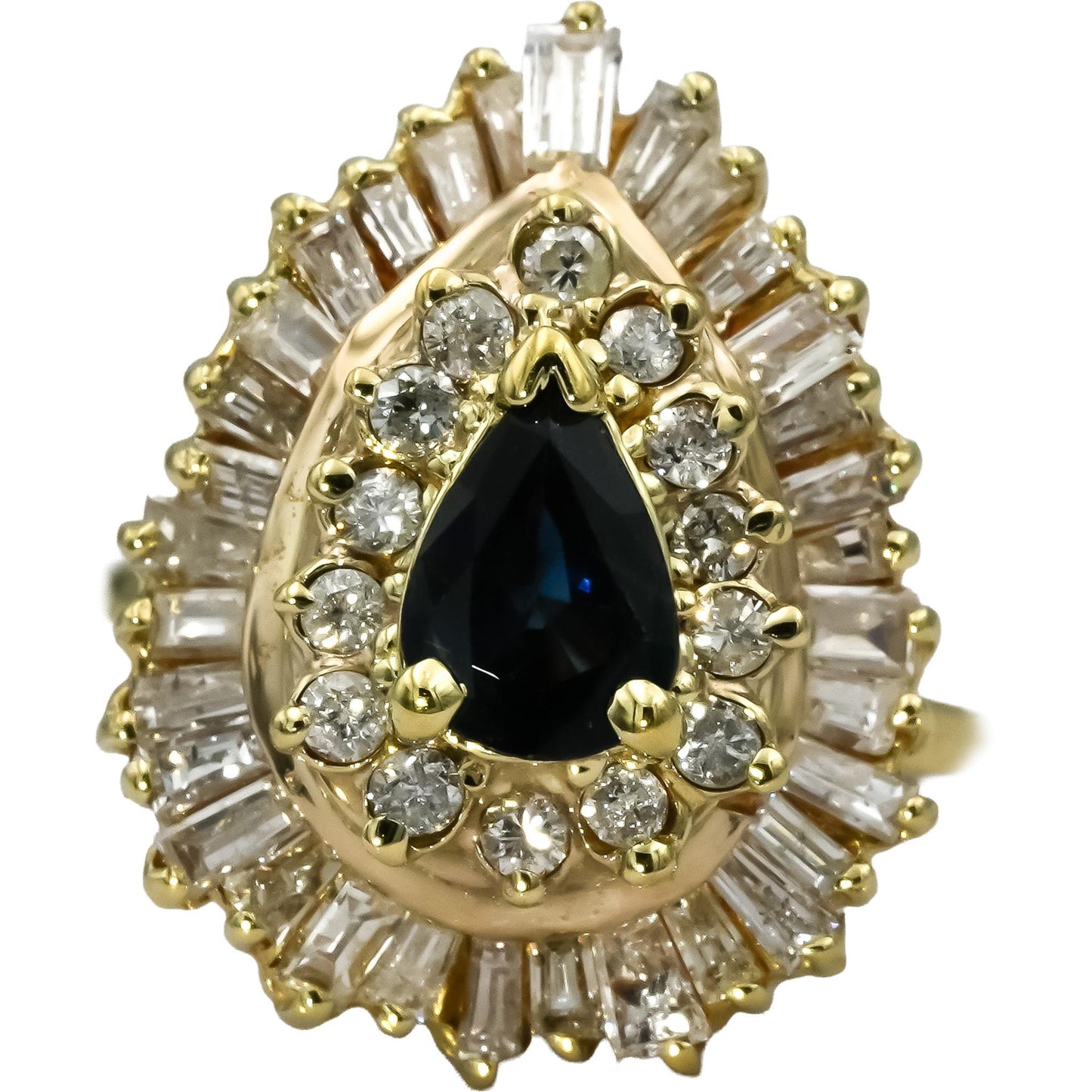 14k Yellow Gold Diamond and Sapphire Cocktail Ring 2.50CT Size 5.5