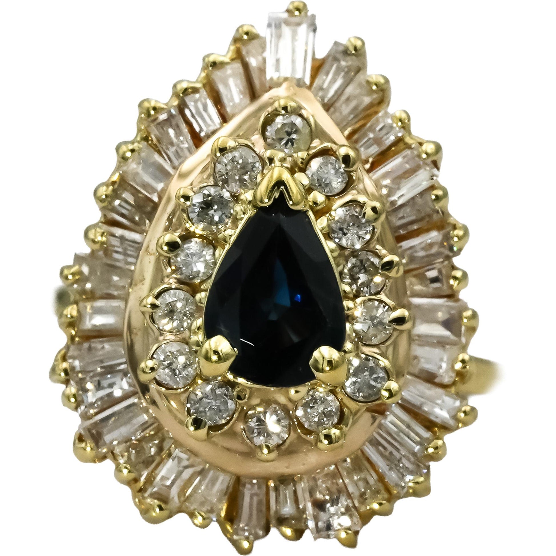 14k Yellow Gold Diamond and Sapphire Cocktail Ring 2.50CT Size 5.5