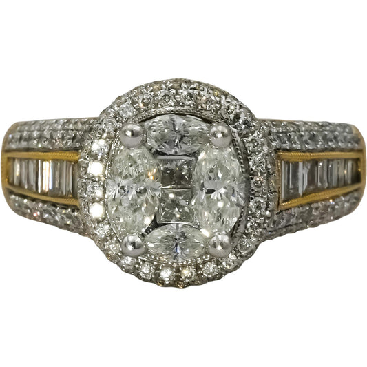 14k Yellow Gold VS Oval Princess Round Diamond Cluster Ring 1.50CT Size 7.25