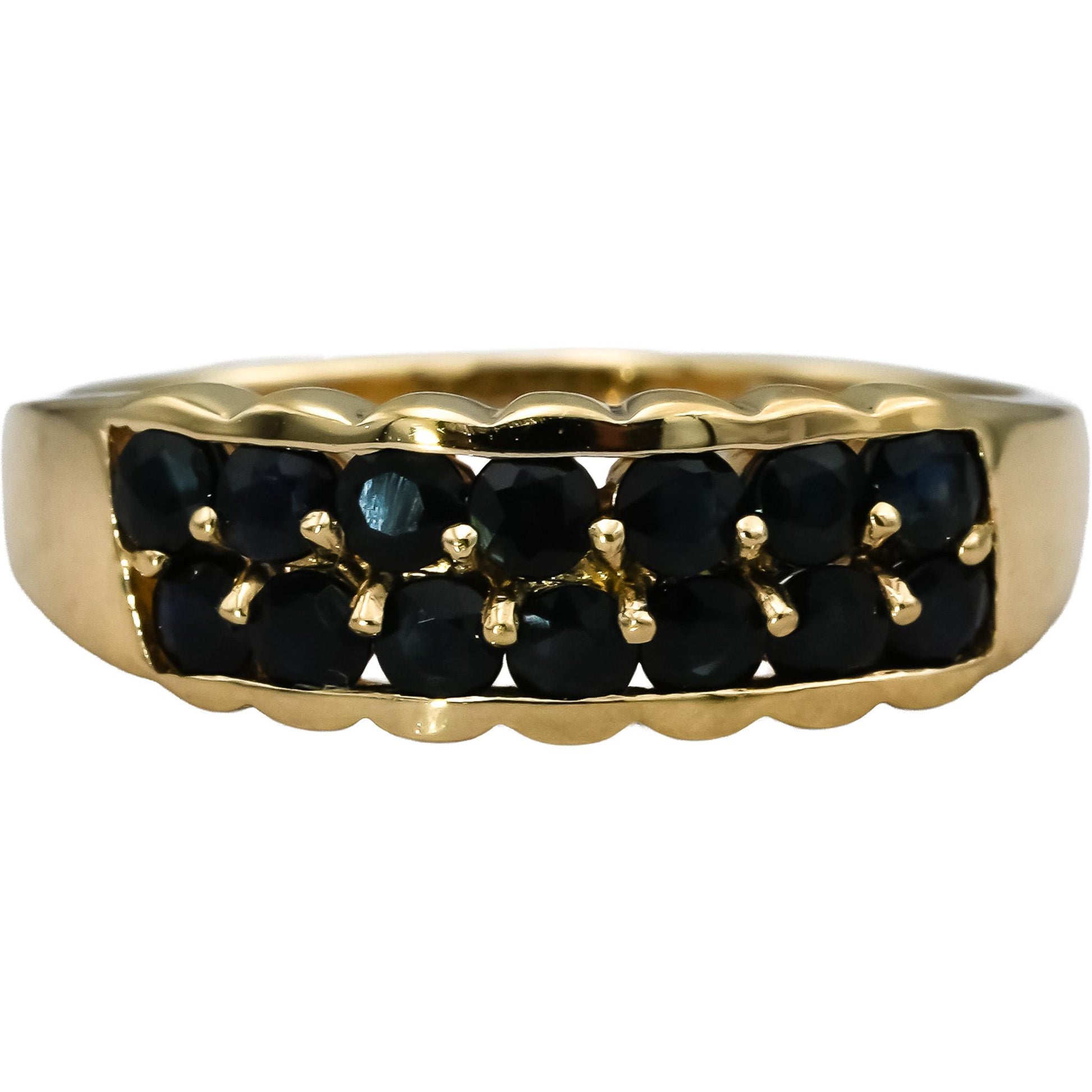 10k Yellow Gold Round Blue Sapphire Band Ring 1.0CT Size 10