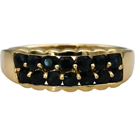 10k Yellow Gold Round Blue Sapphire Band Ring 1.0CT Size 10