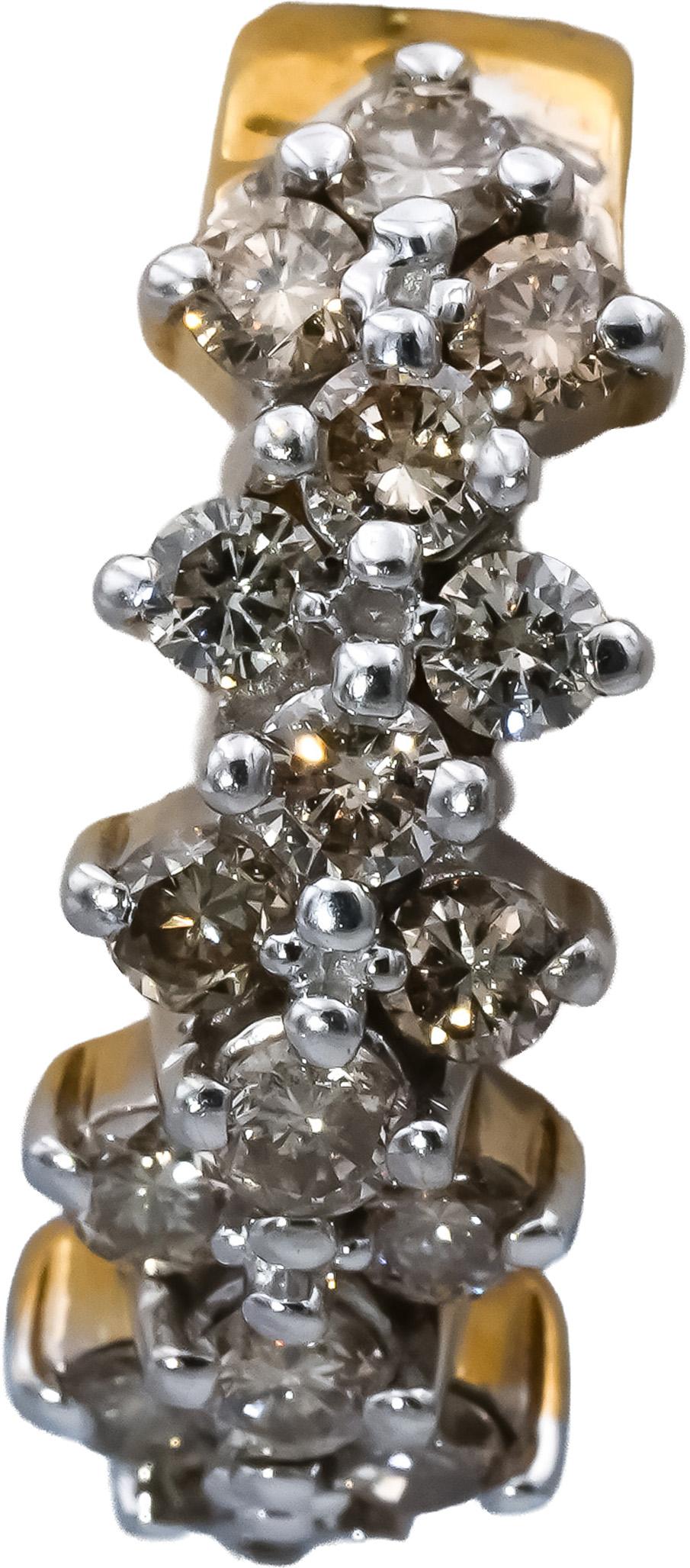 14k Yellow & White Gold Round Diamond Cluster Curved Earrings 1.01CT