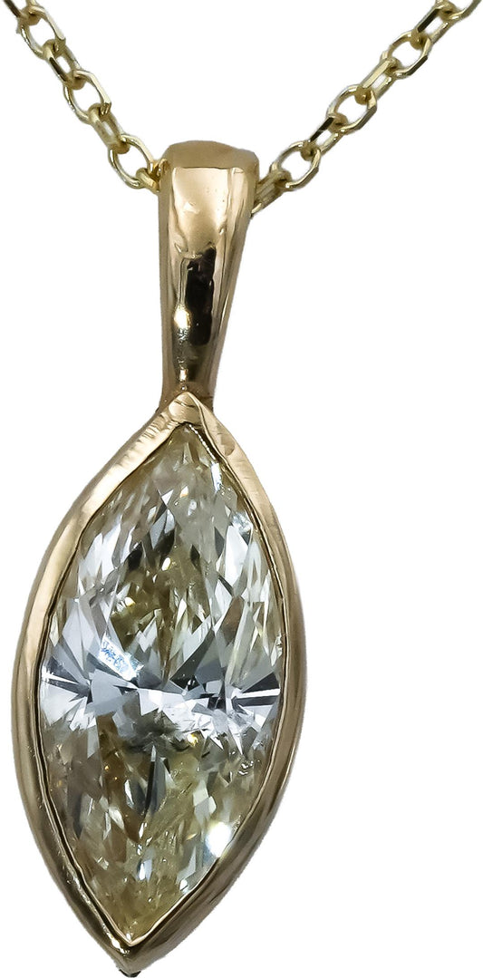 14k Yellow Gold Marquise Cut Diamond Solitaire Pendant Necklace 1.01CT