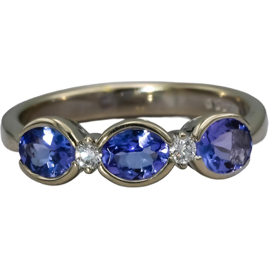 14k White Gold Oval Cut Tanzanite Band Ring 1.25CT Size 7.25 w/ Diamond Accents