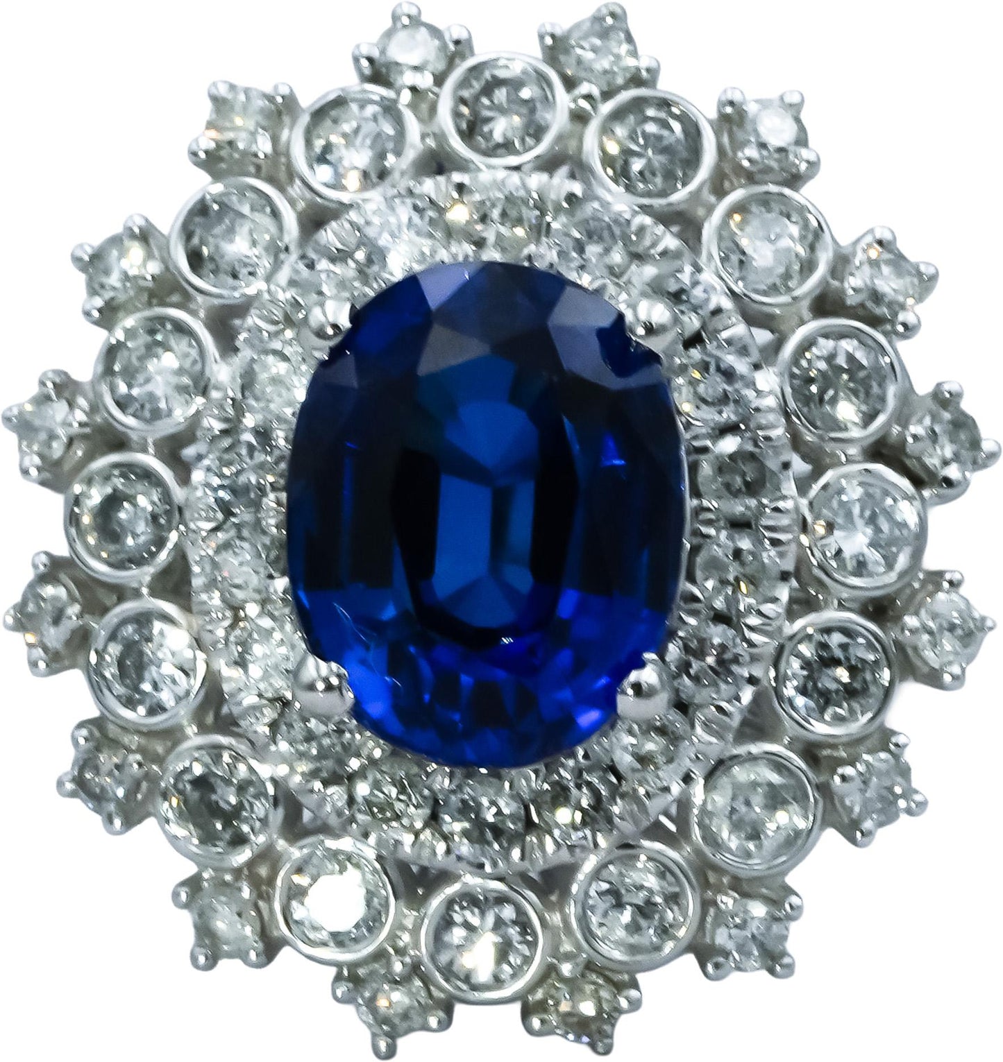 14k White Gold Diamond and Tanzanite Cocktail Ring 3.0CT Size 6