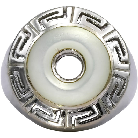 KABANA 18k White Gold Mother of Pearl Greek Key Ring Size 6.25