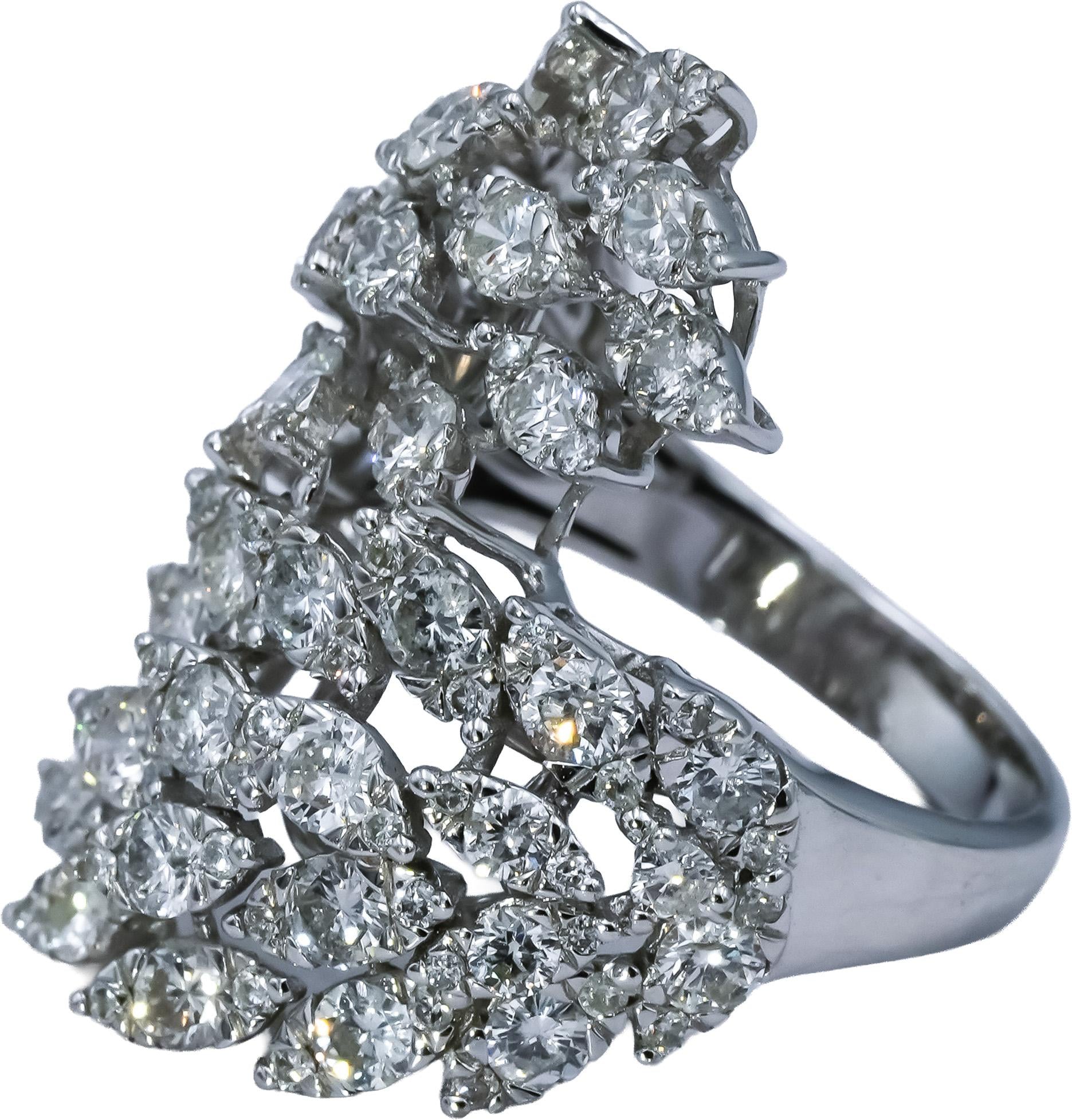 18k White Gold Round Diamond Bypass Cocktail Ring 2.0CT Size 6.5