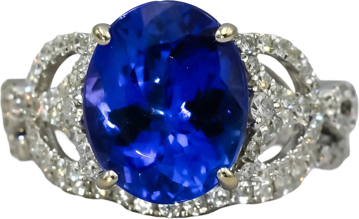 18k White Gold VS Diamond and Tanzanite Cocktail Ring 4.75CT Size 5.75