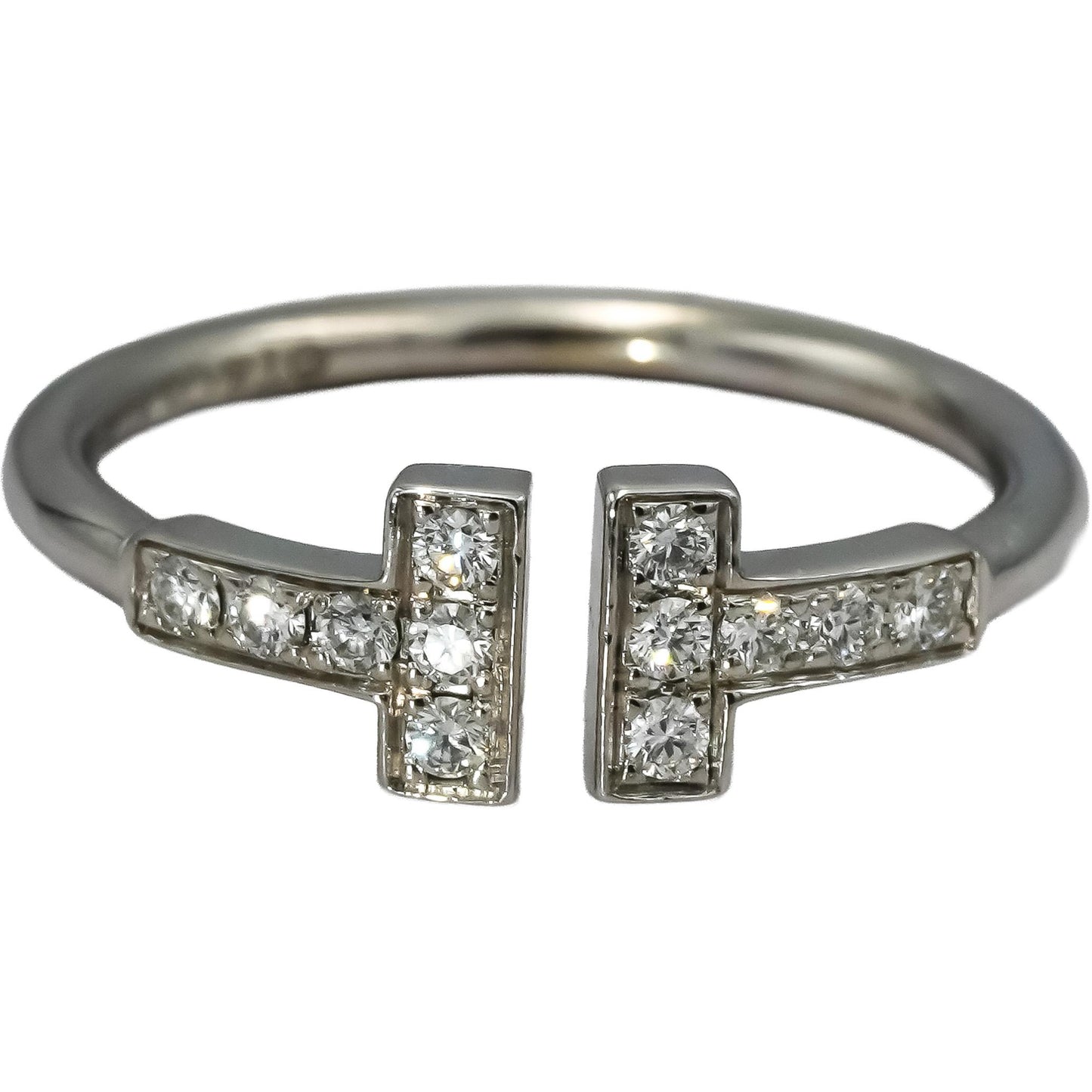 TIFFANY & CO. 18k White Gold Diamond T Band Ring 0.18CT Size 5.5 w/ Pouch