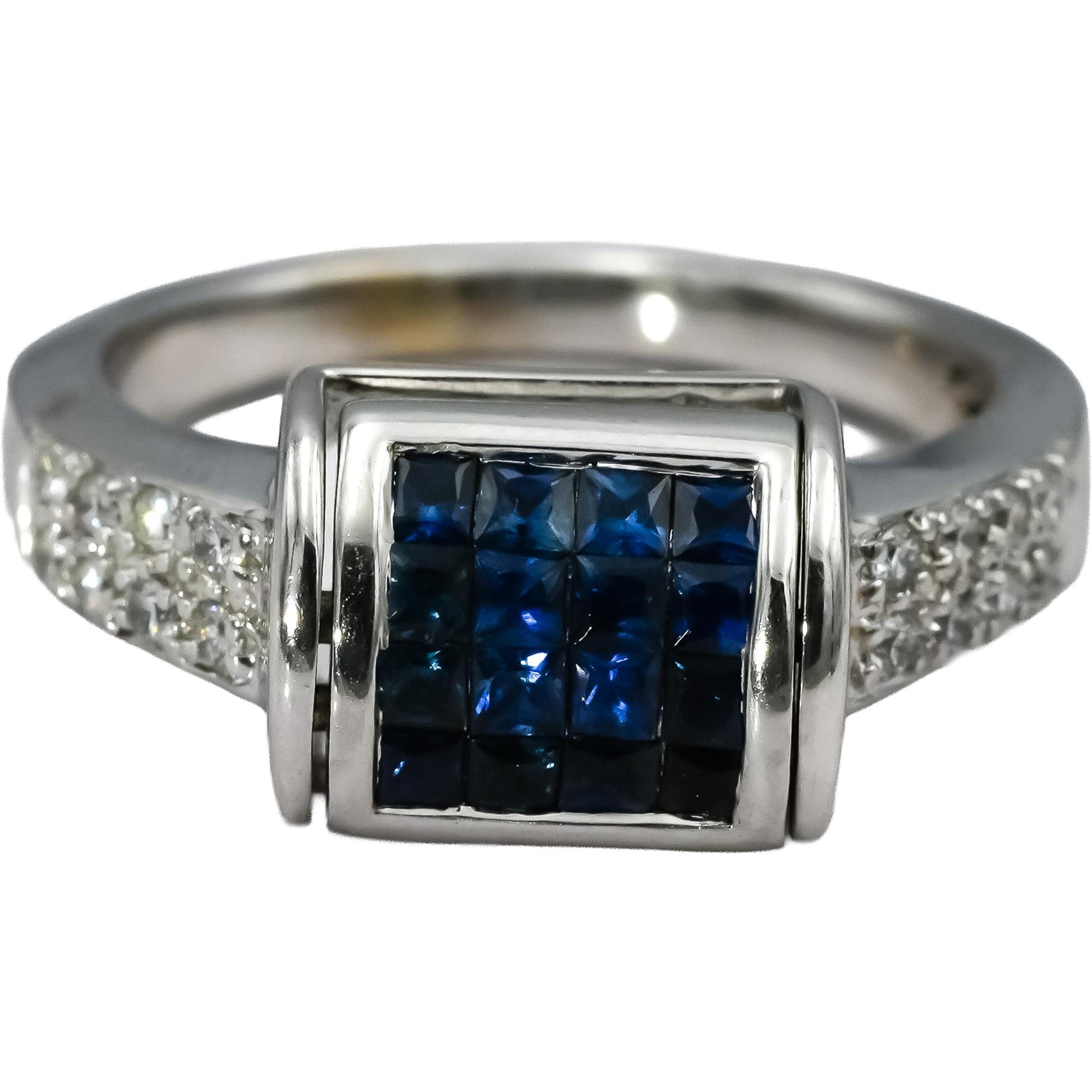 14k White Gold VS Diamond and Sapphire Reversible Ring 1.0CT Size 6