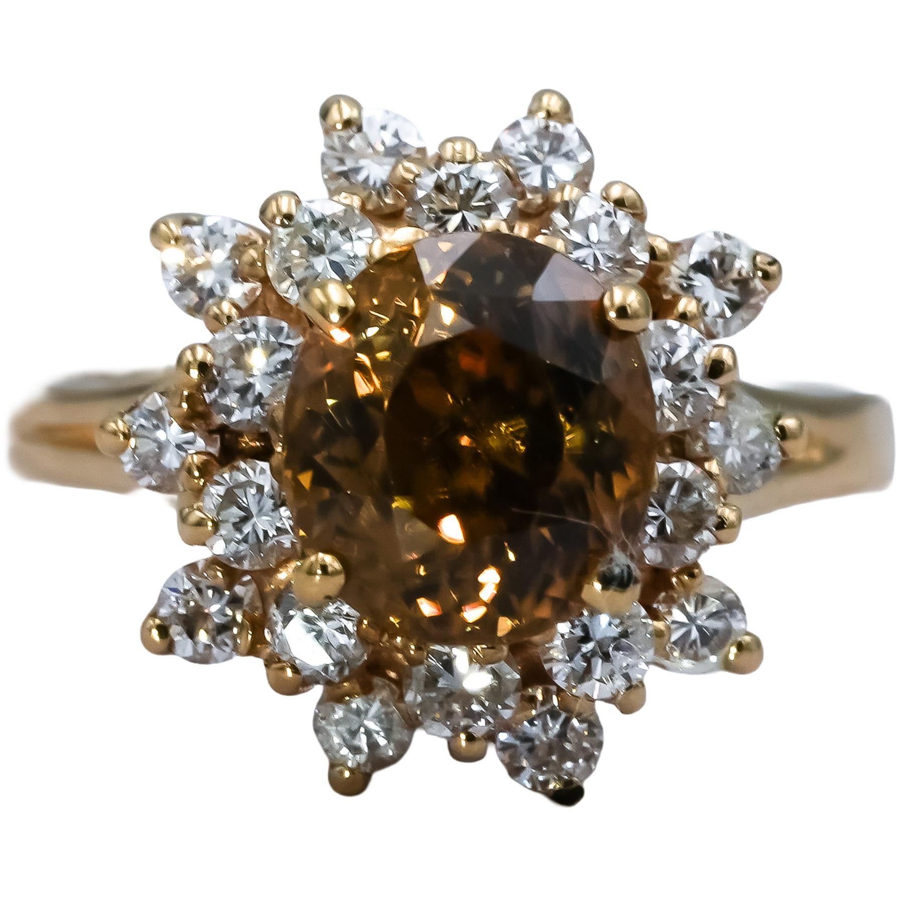 14k Yellow Gold VS Diamond and Quartz Halo Cocktail Ring 4.75CT Size 6.5