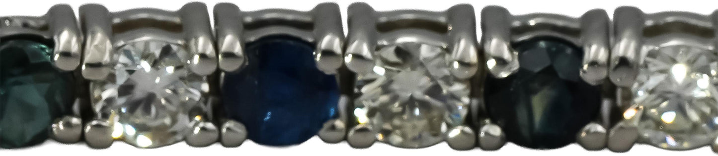 14k White Gold VS Diamond and Sapphire Tennis Bracelet 5.18CT