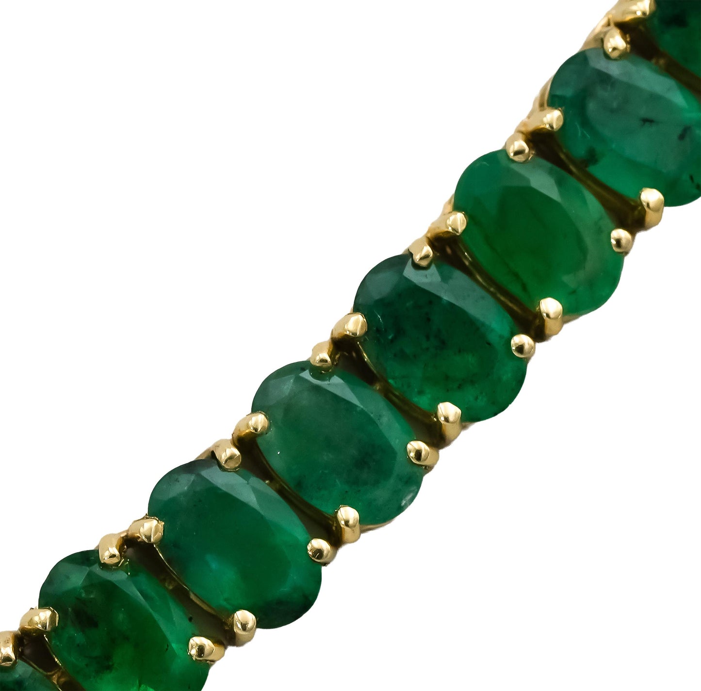 14k Yellow Gold Oval Cut Emerald Line Necklace 30.0CT
