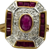 10k Yellow and White Gold Ruby Cocktail Ring 1.0CT Size 5 w/ Diamond Accents
