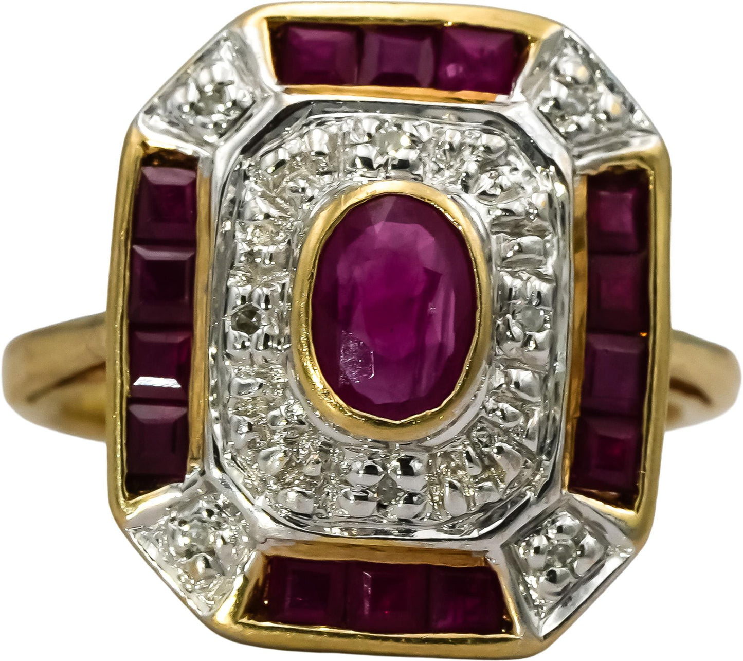 10k Yellow and White Gold Ruby Cocktail Ring 1.0CT Size 5 w/ Diamond Accents