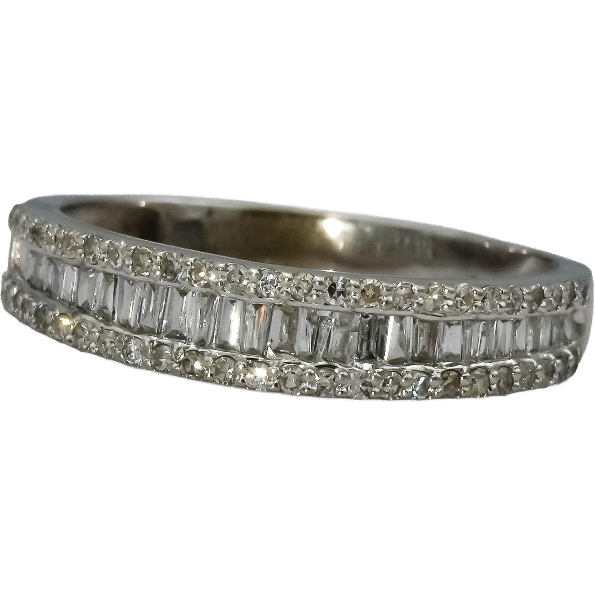 10k White Gold Round and Baguette Cut Diamond Band Ring 0.75CT Size 9.5
