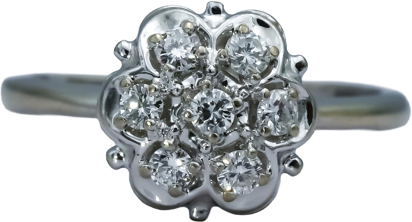 14k White Gold VS Round Diamond Cluster Flower Ring 0.25CT Size 6