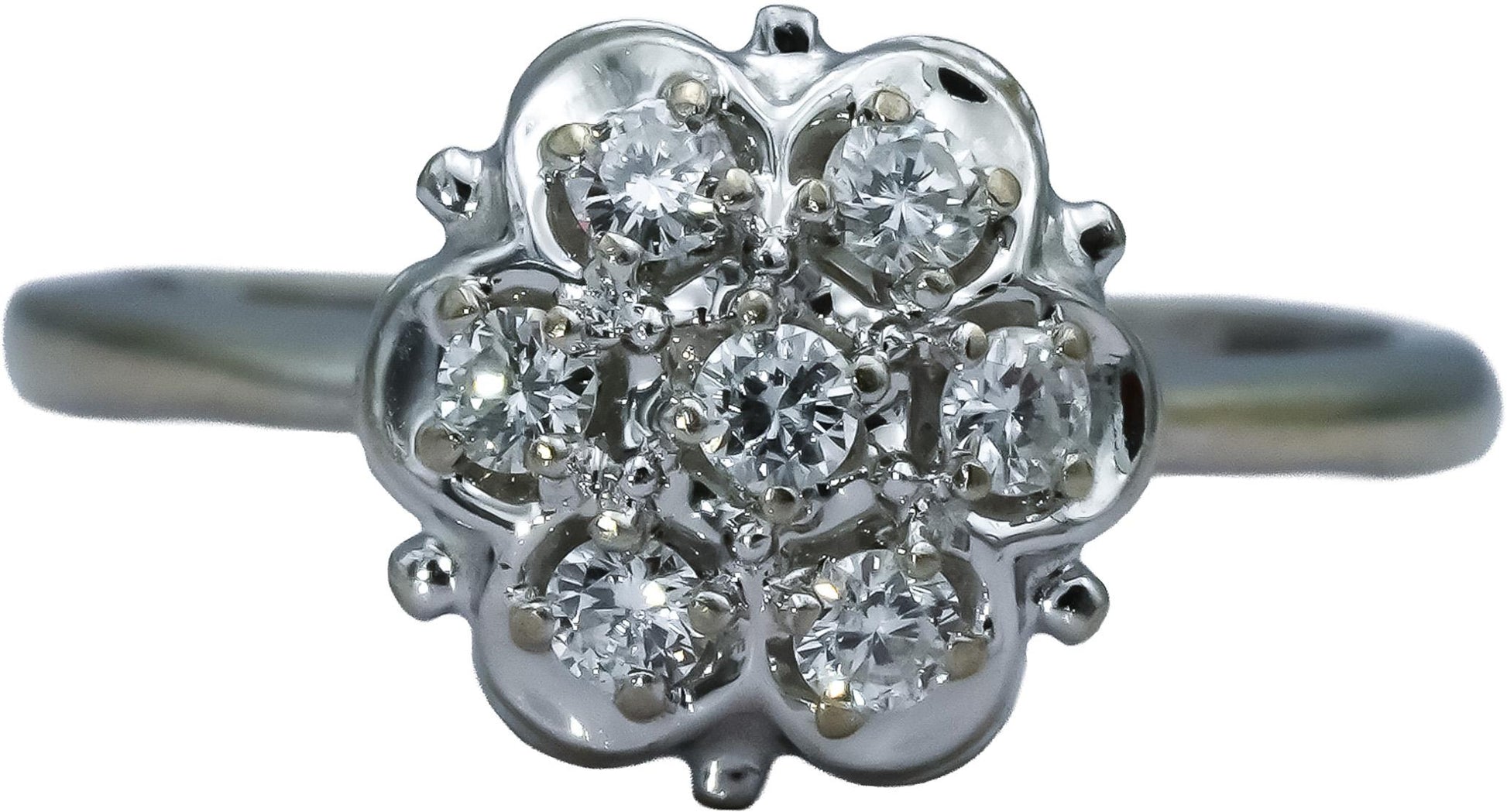 14k White Gold VS Round Diamond Cluster Flower Ring 0.25CT Size 6