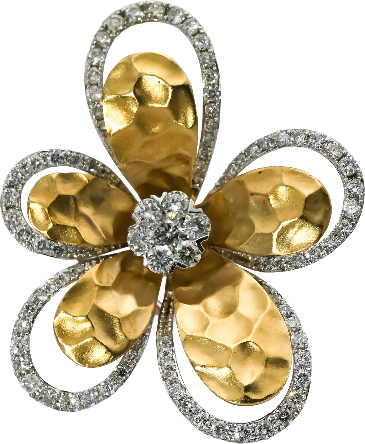 EFFY 14k White & Yellow Gold Diamond D'Oro Flower Ring 1.0 - 1.25CT Size 7