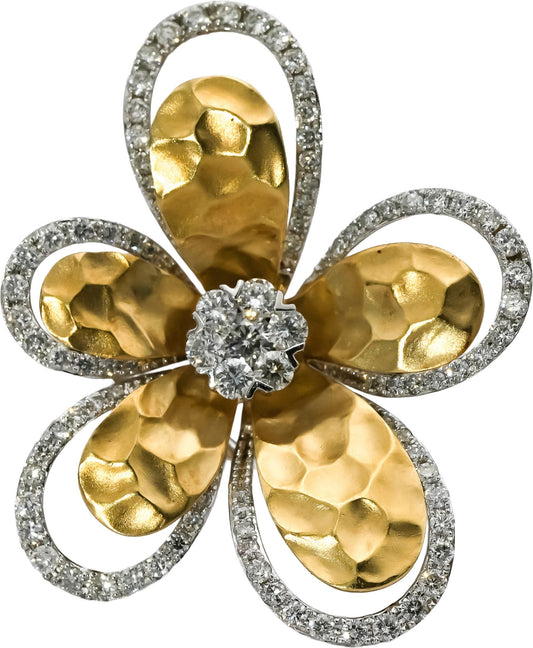 EFFY 14k White & Yellow Gold Diamond D'Oro Flower Ring 1.0 - 1.25CT Size 7