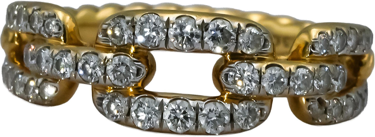 DAVID YURMAN 18k Yellow Gold Diamond Stax Chain Link 7mm Ring 0.50CT Size 7.5