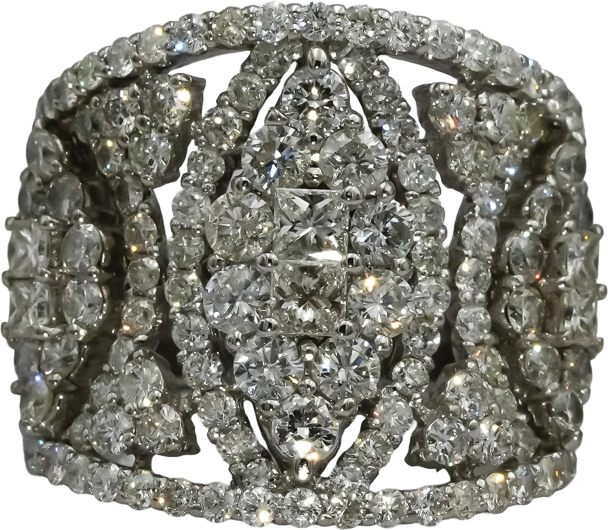 18k White Gold Princess and Round Diamond Cluster Cocktail Ring 2.50CT Size 7
