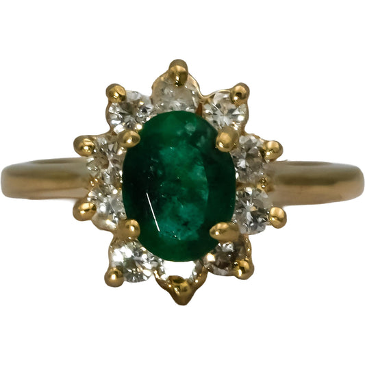 14k Yellow Gold Diamond and Emerald Cocktail Ring 1.60CT Size 5.75
