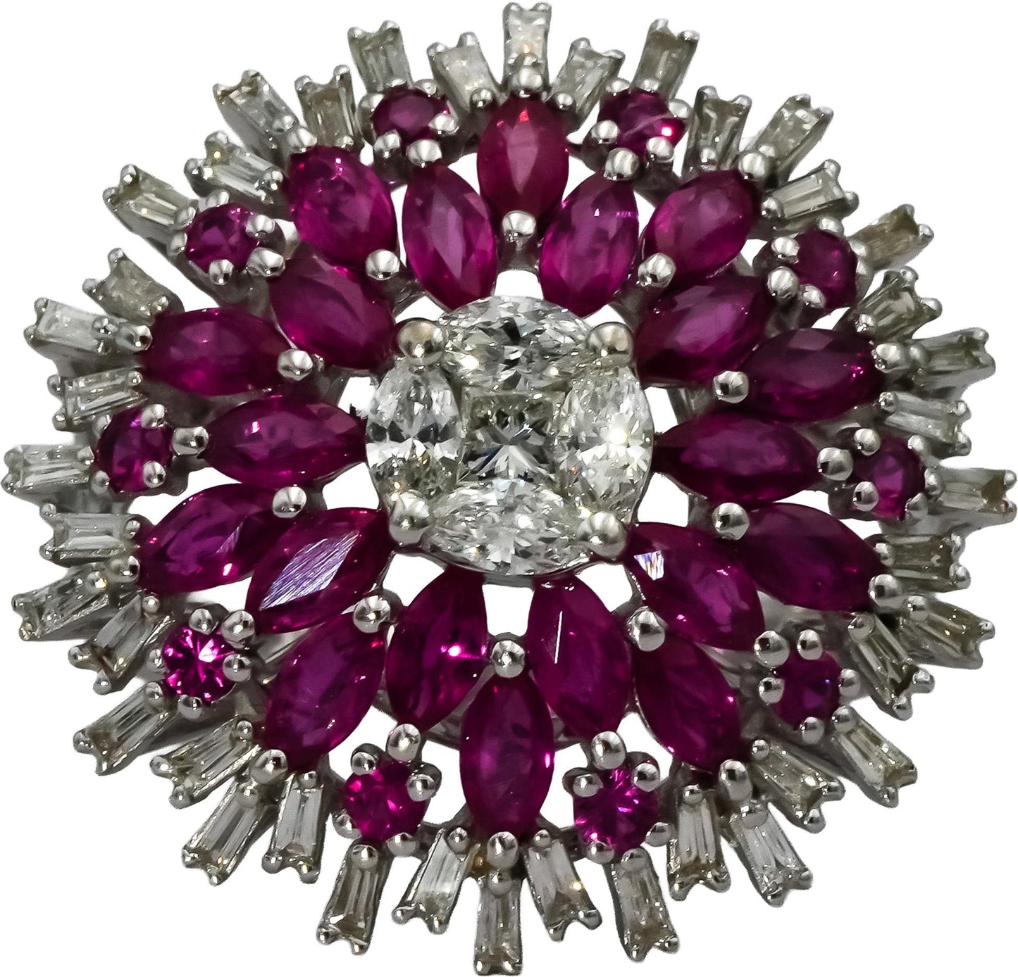 18k White Gold Diamond and Ruby Cocktail Ring 2.85CT Size 7