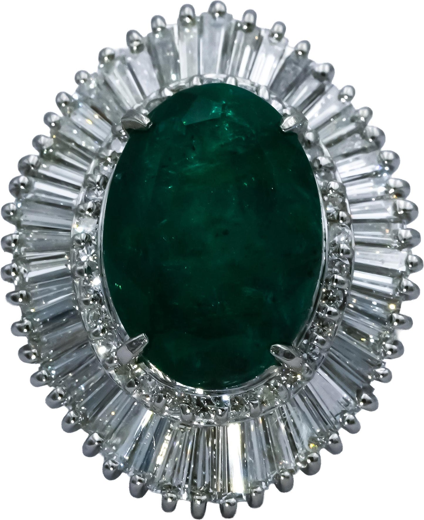Platinum Round Baguette Diamond & Oval Emerald Cocktail Ring 7.63CT Size 5.25