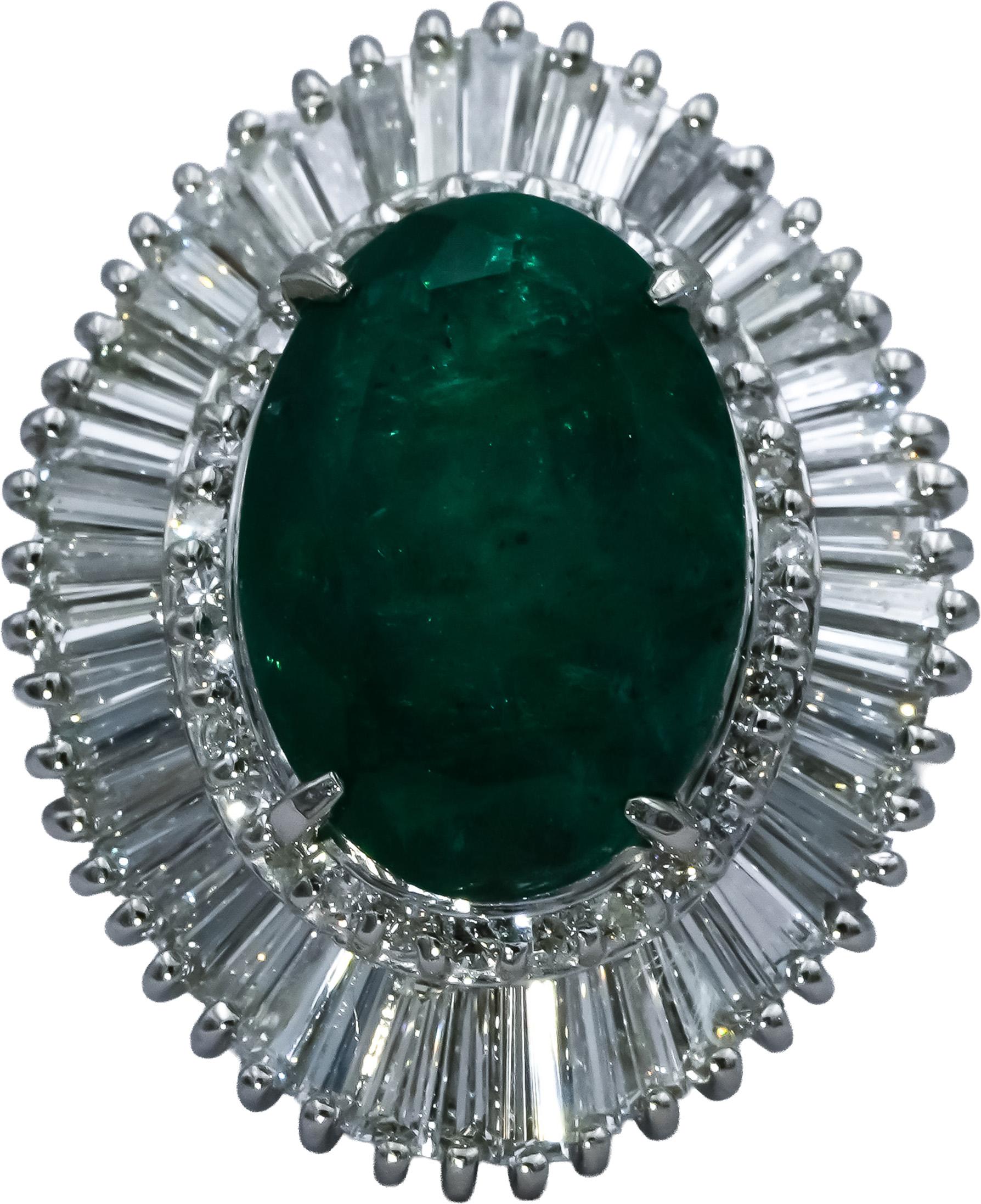 Platinum Round Baguette Diamond & Oval Emerald Cocktail Ring 7.63CT Size 5.25