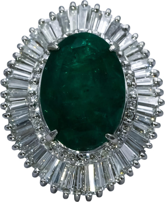 Platinum Round Baguette Diamond & Oval Emerald Cocktail Ring 7.63CT Size 5.25
