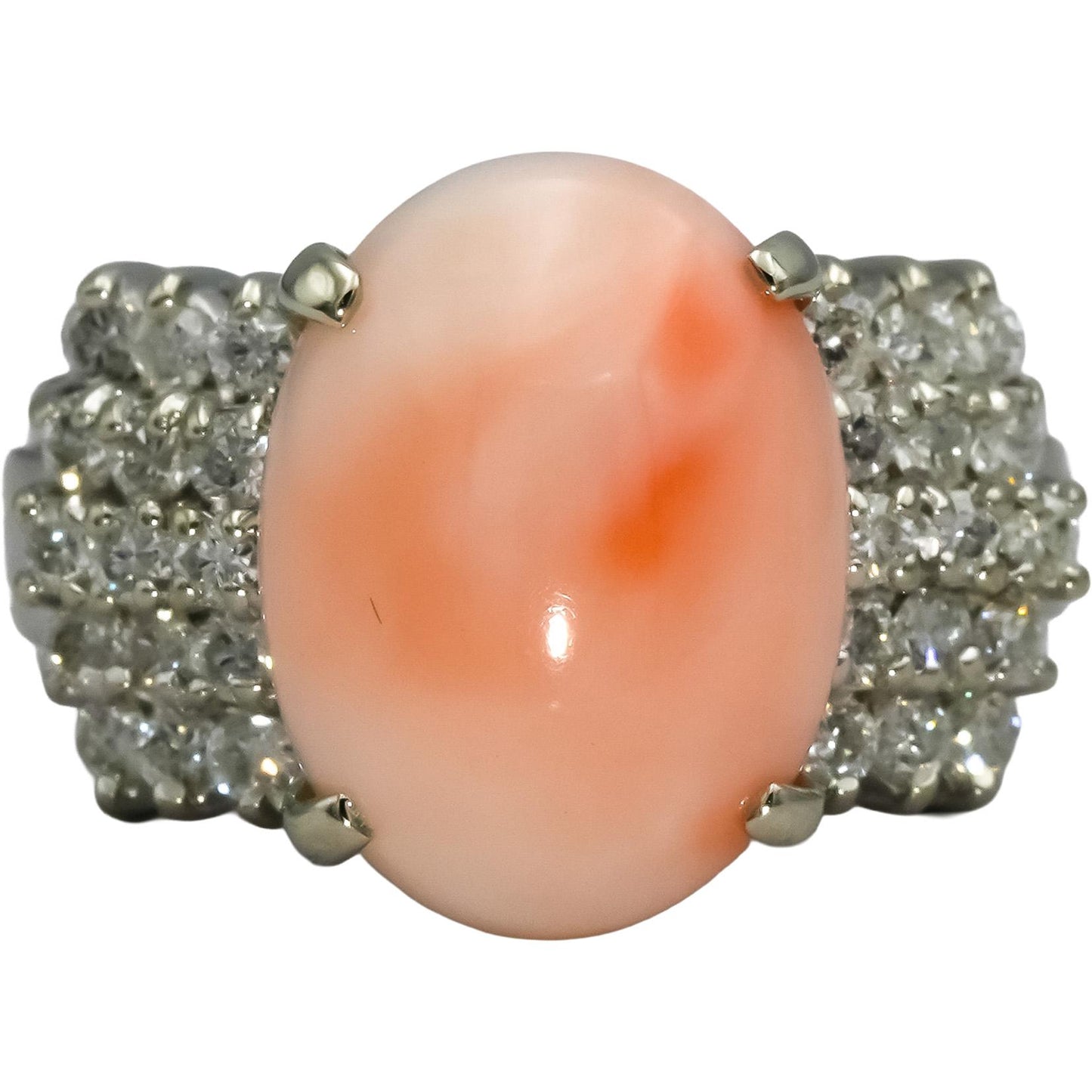 14k White Gold Diamond and Coral Cocktail Ring 8.50CT Size 8