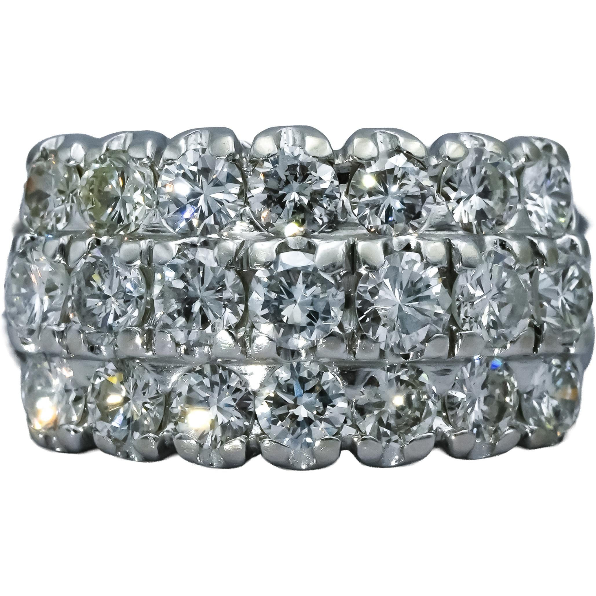Vintage 14k White Gold VS Round Diamond Three Row Ring 3.0CT Size 11