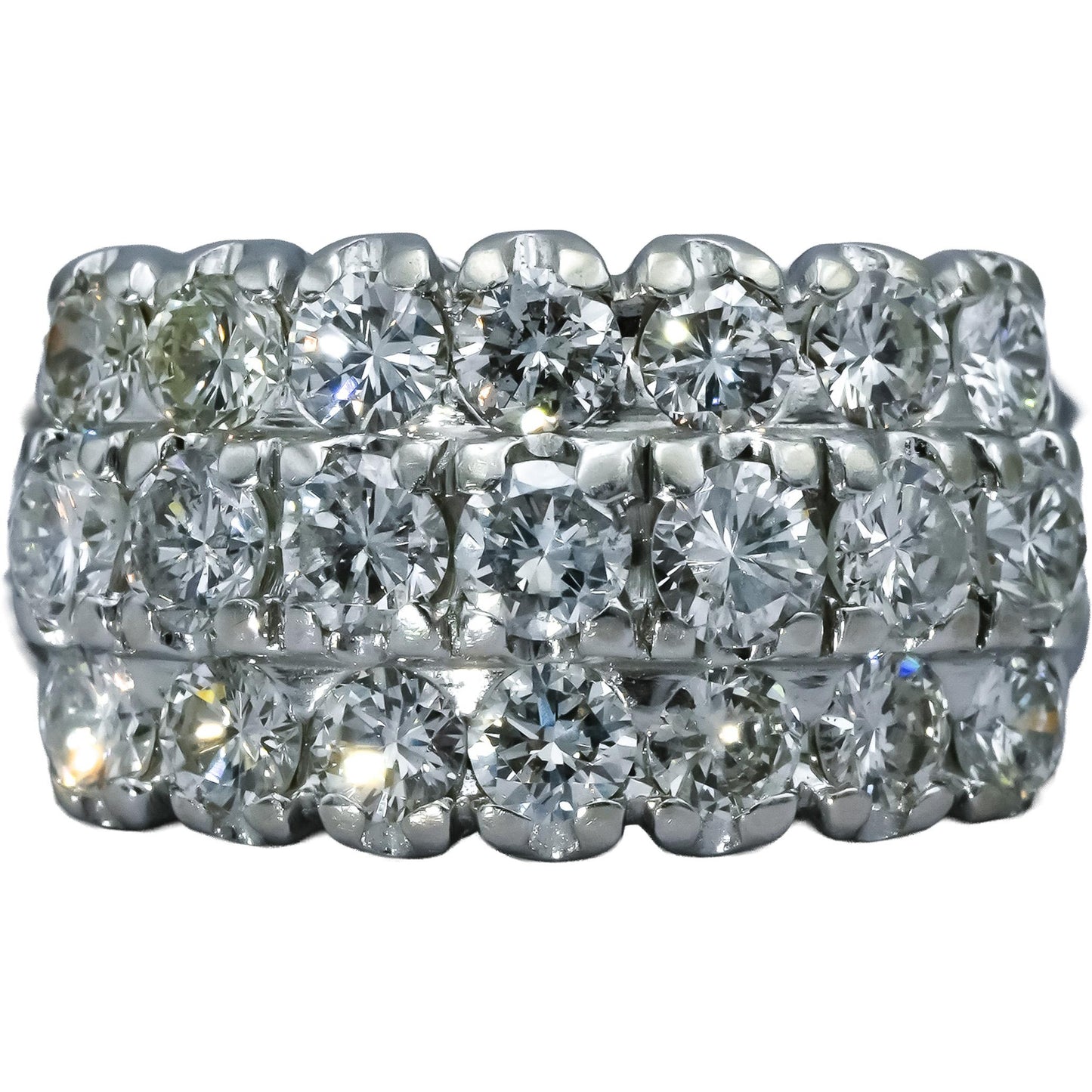 Vintage 14k White Gold VS Round Diamond Three Row Ring 3.0CT Size 11