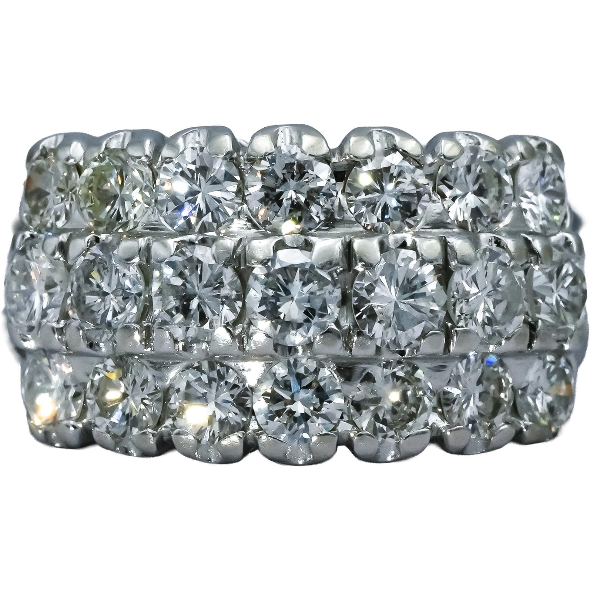 Vintage 14k White Gold VS Round Diamond Three Row Ring 3.0CT Size 11